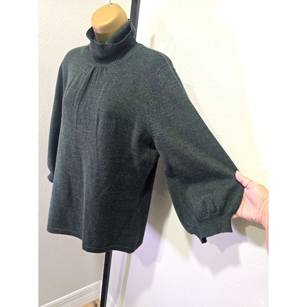 Susan Bristol Italian Merino Wool Turtleneck Sweater Large Olive Green Old Money